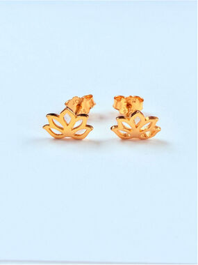 Jacmel Mauritius Lotus Flower Gold Vermeil Sterling Silver JCM Stud Earrings